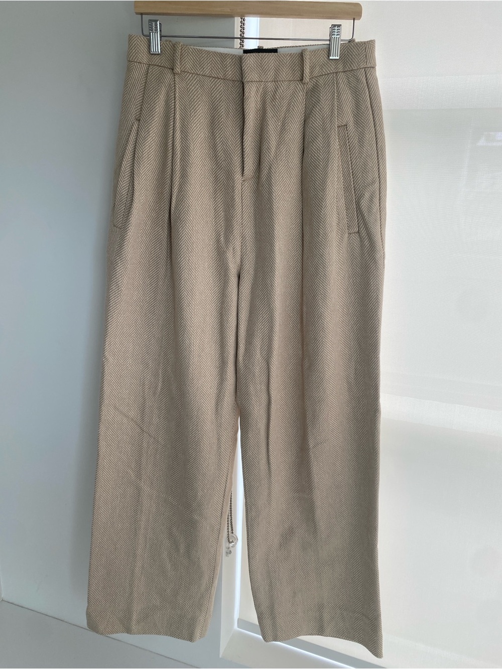 Banana Republic High-Rise Herringbone Wide-Leg Trousers Beige Heather Size 8